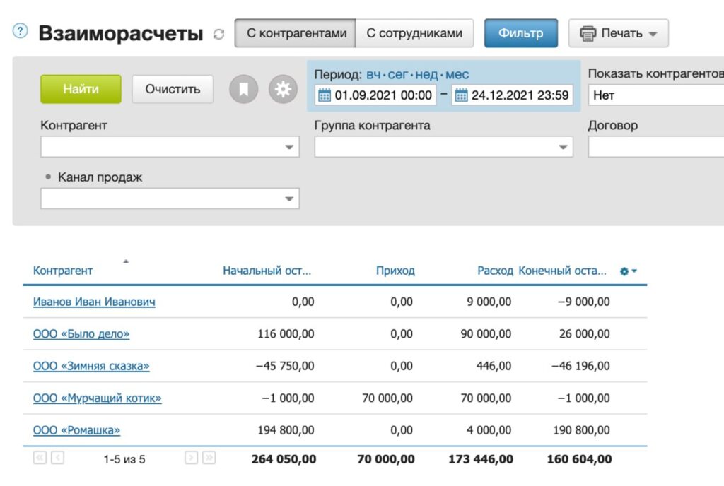 взаиморасчеты с контрагентами